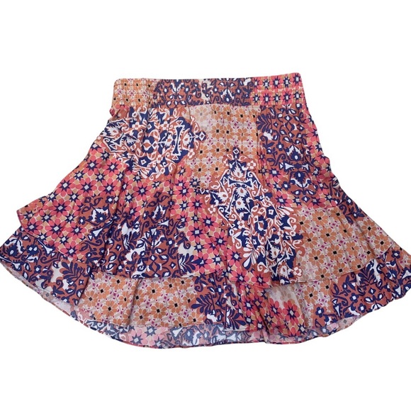 CAbi Dresses & Skirts - CAbi Isabel Tiered Ruffled Boho Skirt Blue & Pink Sz M